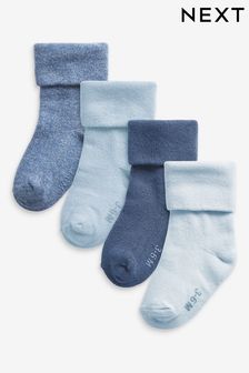 Blue 4 Pack Roll Top Baby Socks (0mths-2yrs)