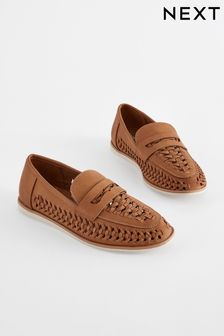 Tan Brown Woven Loafers