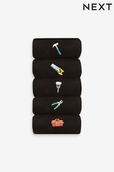 Black DIY Tools Fun Embroidered Socks 5 Pack