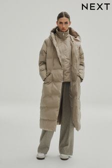 Neutral Longline Shower Resistant Padded Hooded Coat