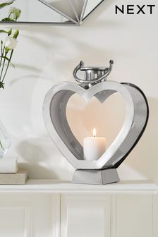 Silver Heart Shaped Chrome Metal Lantern