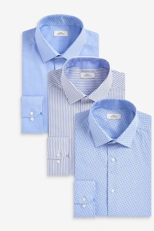 Blue Stripe And Print Shirts 3 Pack