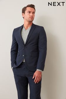 Navy Blue Wool Mix Textured Suit: Jacket