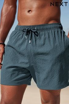 Navy Blue Seersucker Plain Premium Swim Shorts