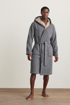 Grey Borg Lined Hooded Dressing Gown