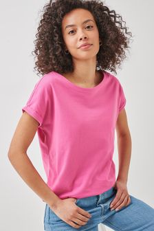 Pink Bright Round Neck Cap Sleeve T-Shirt