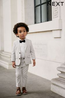 Neutral Blazer Shirt Trousers And Bow Tie Set With Linen (3mths-9yrs)