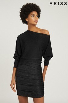 Metallic Women Black Dresses Reiss 