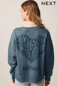 Charcoal Grey Licence Kurt Cobain Band Heart Back Graphic Slogan Sweatshirt