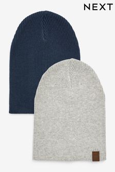 Grey/Navy Blue Beanie Hats 2 Pack (3mths-10yrs)