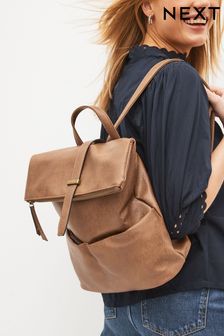 Tan Brown Casual Flap Backpack