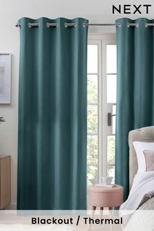 Blue Dark Teal Blue Dark Teal Blackout/Thermal Cotton Eyelet Curtains