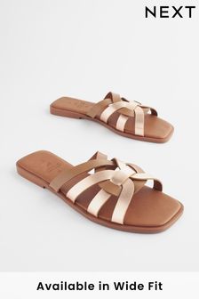 Tan Brown Forever Comfort® Leather Lattice Mules Sandals