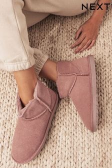 Mink Pink Faux Fur Lined Suede Slipper Boots