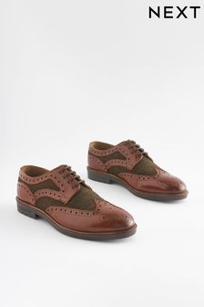 Tan Brown Leather Tweed Detail Brogues
