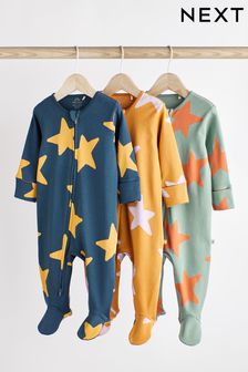 Blue Baby Zip Sleepsuits 3 Pack (0mths-2yrs)