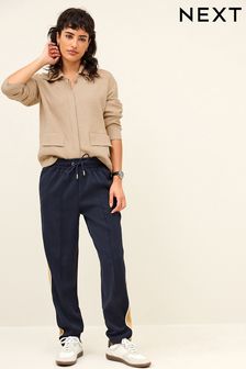 Navy Blue/ Camel Side Stripe Taper Trousers