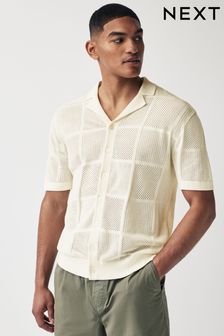 White Relaxed Crochet Button Through Shirt