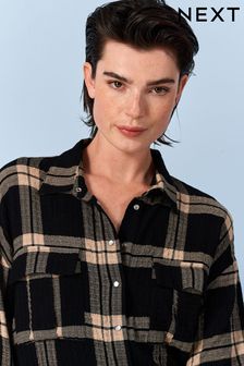 Black/Tan Brown Brushed Check Long Sleeve Shirt