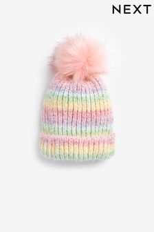 Multi Rainbow Pom Pom Beanie Hat (3-16yrs)