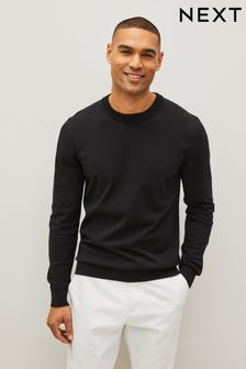 Black Regular Cotton Rich Knitted Crew Neck Jumper