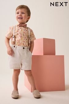 Pink/Cream Floral Shirt Short Braces and Bow Tie Set (3mths-9yrs)