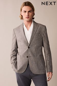 Brown Textured Linen Blend Blazer