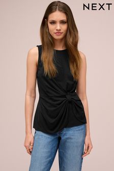 Black Bow Detail Jersey Sleeveless Top