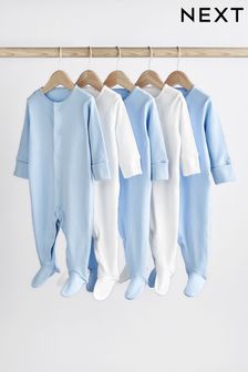 Blue/White Cotton Baby Sleepsuits (0-2yrs)