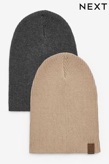 Charcoal Grey/Neutral Beanie Hats 2 Pack (3mths-10yrs)