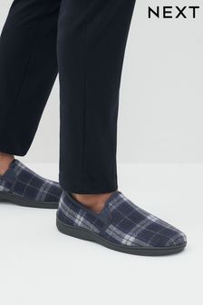 Navy Blue Check Closed Back Slippers