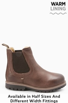 Chocolate Brown Warm Lined Leather Chelsea Boots