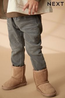 Tan Brown Suede Warm Lined Boots