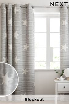 Grey Grey Brushed Star Stripe Blackout Eyelet Curtains