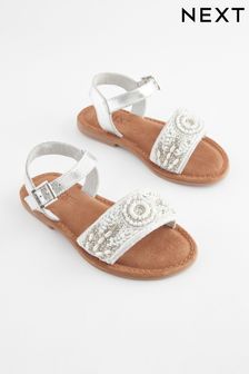 White Beaded Leather Occasion Sandals