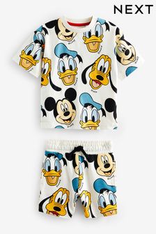 White Short Sleeve Mickey Donald T-Shirt & Shorts Set (3mths-8yrs)