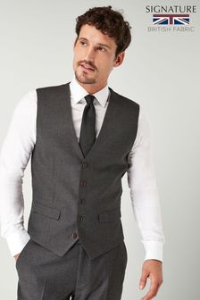 Charcoal Grey Signature Empire Mills Fabric Flannel Suit: Waistcoat
