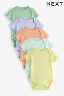 Fluorescent Plain Short Sleeve Baby Bodysuits 5 Pack