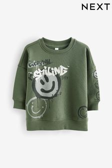 Khaki Green Graffiti Character Crew Neck Sweatshirt (3mths-7yrs)