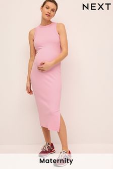 Pink Maternity Ribbed Dress