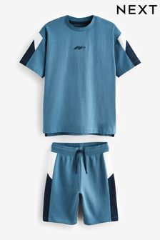 Blue Colourblock Shorts and T-Shirt Set (3-16yrs)