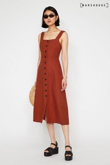 warehouse linen button through dress