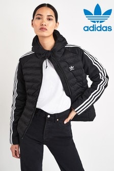 Adidas originals three stripe discount slim padded jacket in black