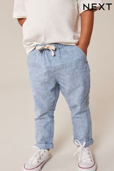 Chambray Blue Linen Blend Pull-On Trousers (3mths-7yrs)