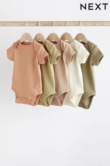 Green Plain Short Sleeve Baby Bodysuits 5 Pack