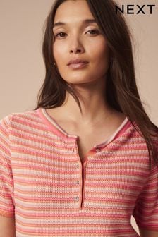 Pink Stripe Short Sleeve Knitted Top