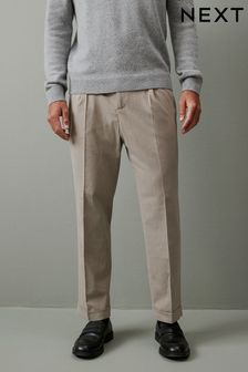 Neutral Relaxed Fit Brushed Flannel Trousers