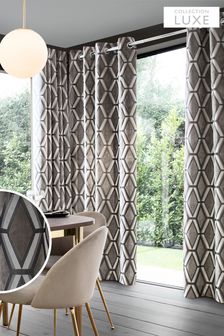 Grey Grey Collection Luxe Heavyweight Geometric Cut Velvet Eyelet Lined Curtains