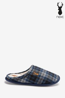 Navy Check Mule Slippers