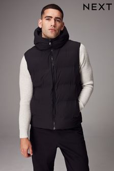 Black Shower Resistant Heatseal Hooded Gilet